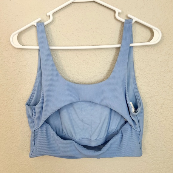 Athleta Ribbed Sky Blue Rib Cut Out Longline Bra A-C Cup Size M - Picture 5 of 5